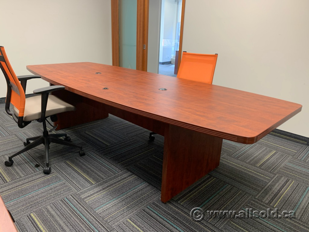 118" Heartwood Autumn Maple Boat Shaped Boardroom Table Allsold.ca